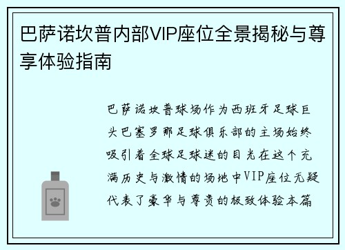 巴萨诺坎普内部VIP座位全景揭秘与尊享体验指南