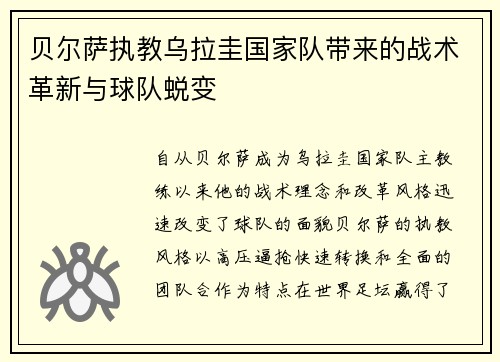 贝尔萨执教乌拉圭国家队带来的战术革新与球队蜕变